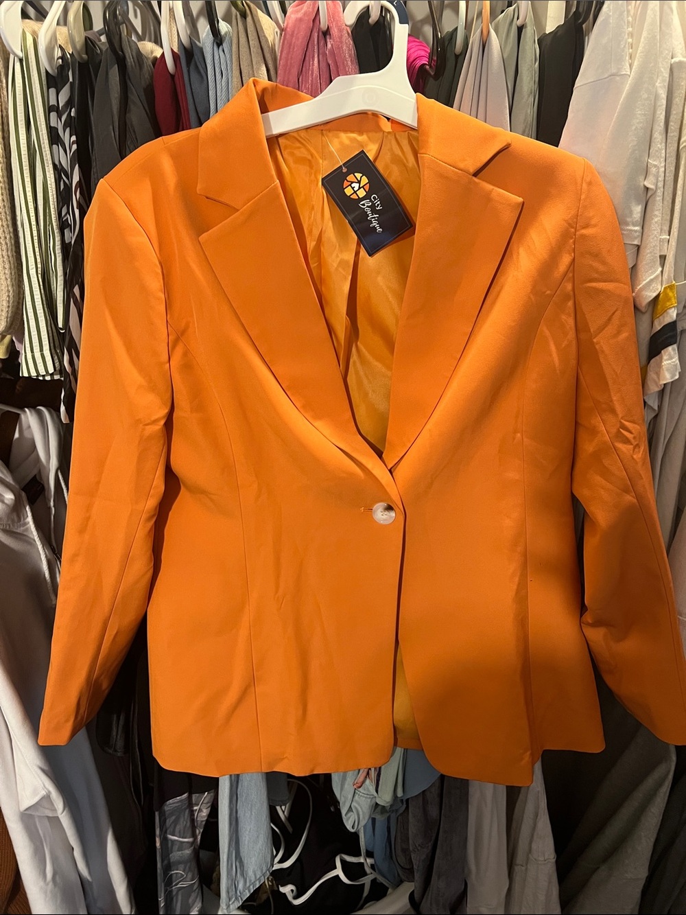 Orange Single-Button Women’s Blazer